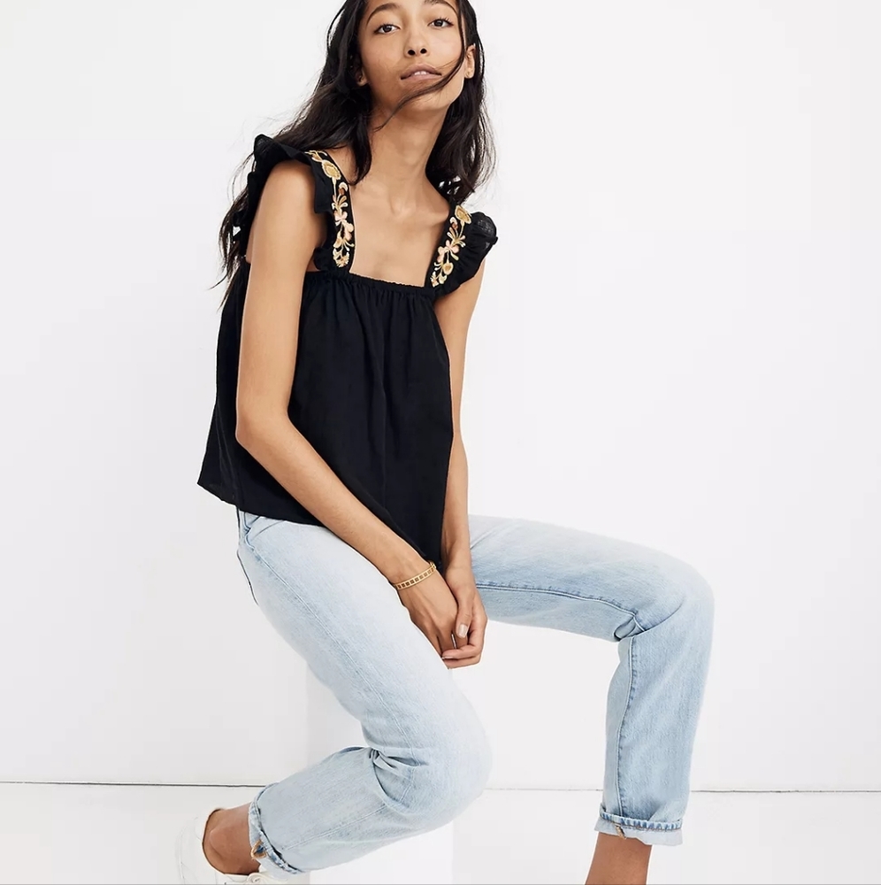 Madewell Embroidered-Strap Swing Top